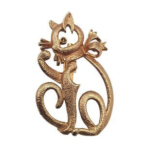 VTG Brooch Cat Lover GoldTone Sitting Cute Whimsy Gift Ladies Mom Girlfriend Pin